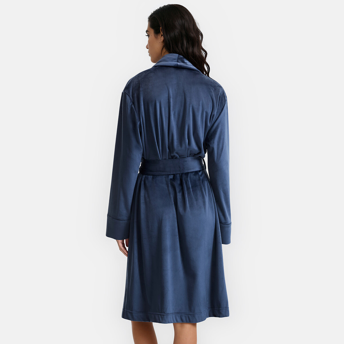 Peignoir col châle en velours satiné marine, ANNE WEYBURN