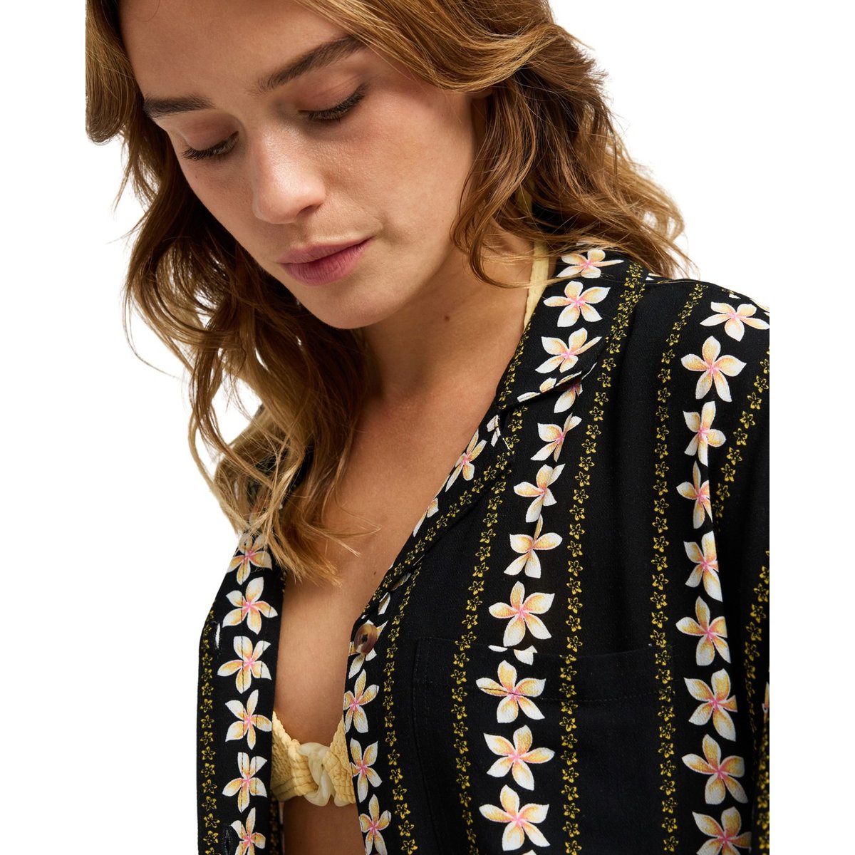 Chemise manches courtes CRAZY VAHINI. noir anthracite hibiscus real strip, ROXY