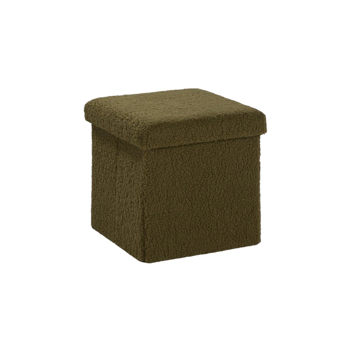 Pouf coffre carré en tissu bouclette MOKA vert, FACTORY