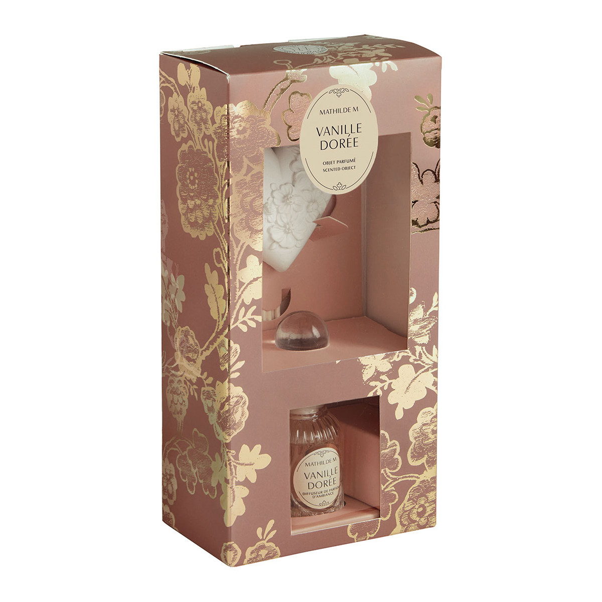 Coffret diffuseur et décor parfumé Vanille Dorée TRÉSOR DE FLEURS rose, MATHILDE M