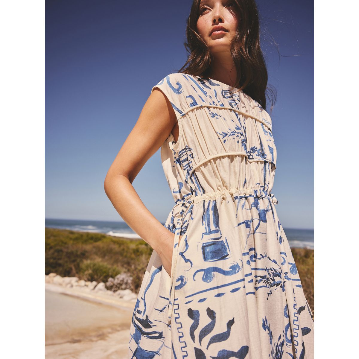 Robe d'été midi avec lien imprimé bleu, NEXT