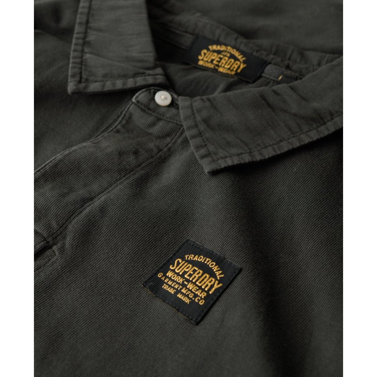 Polo de rugby à manches longues et surpiqûres contrastées noir délavé, SUPERDRY