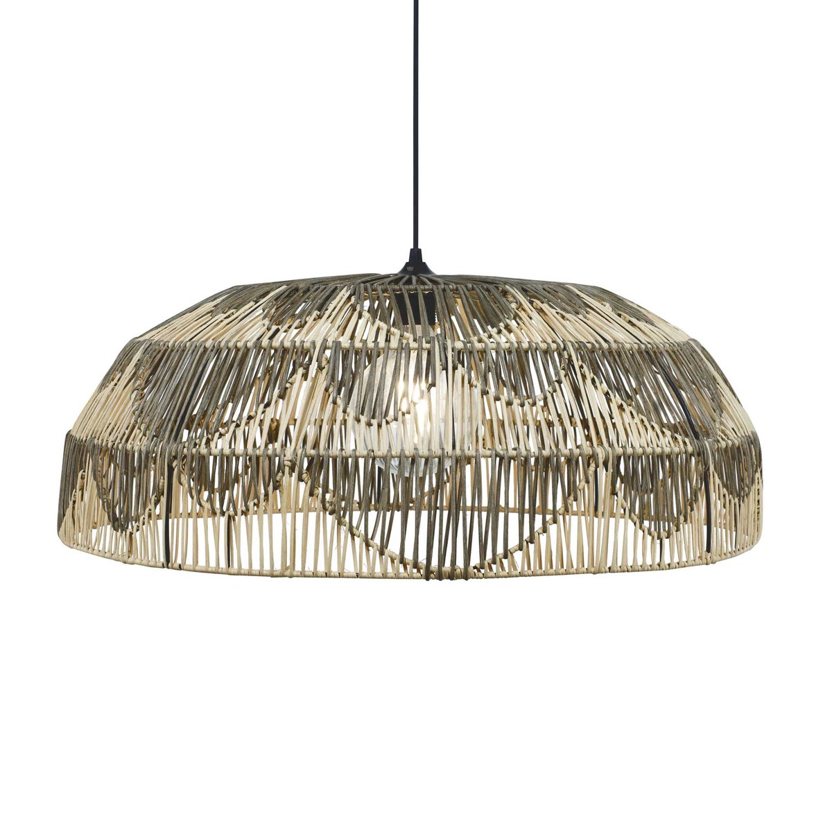Suspension bicolore en rotin et métal, ALPA gris anthracite, C-CREATION