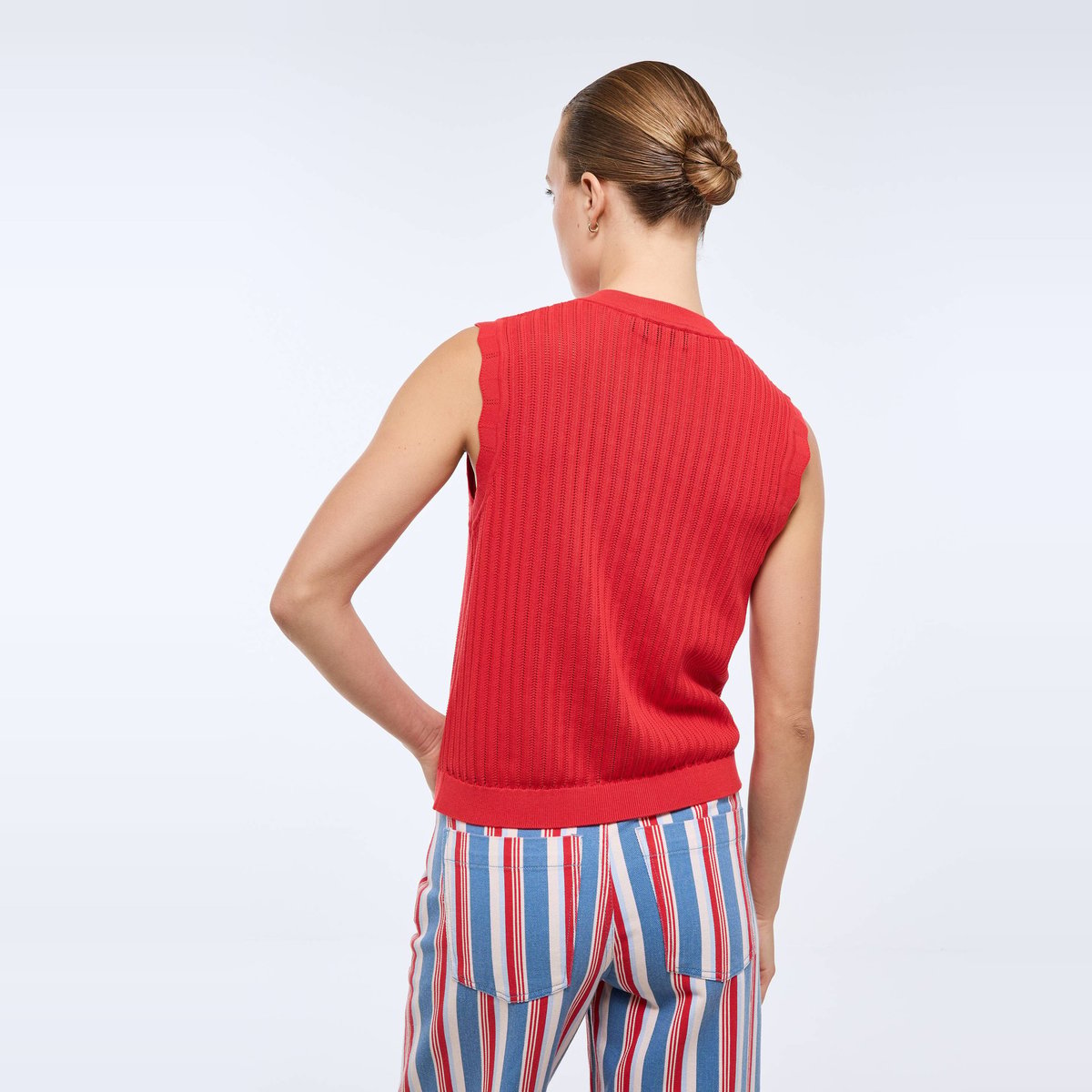 Gilet sans manche en coton lin rouge, MONOPRIX