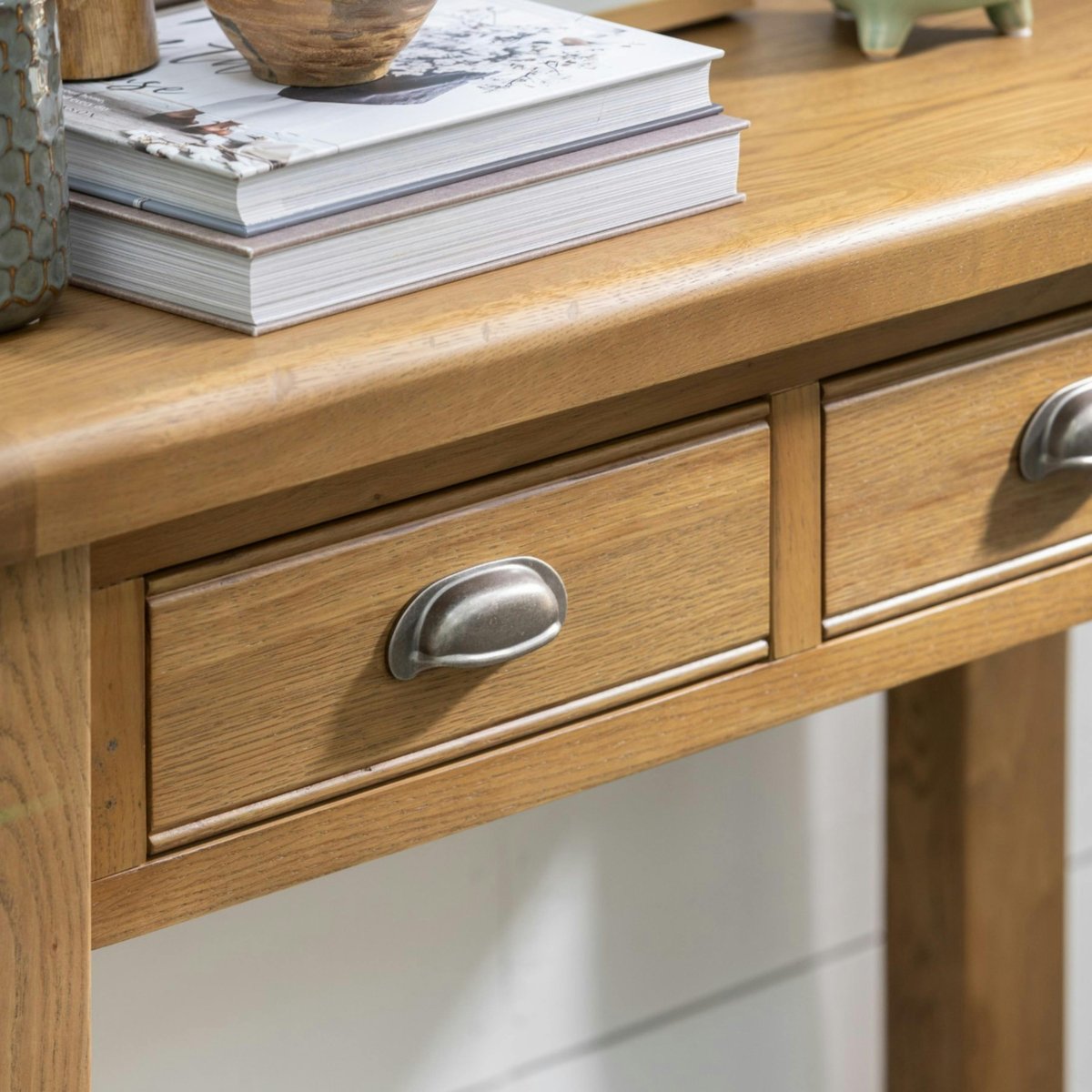 Console d'entrée 2 tiroirs en bois de chêne VALMONT bois naturel, PIER IMPORT