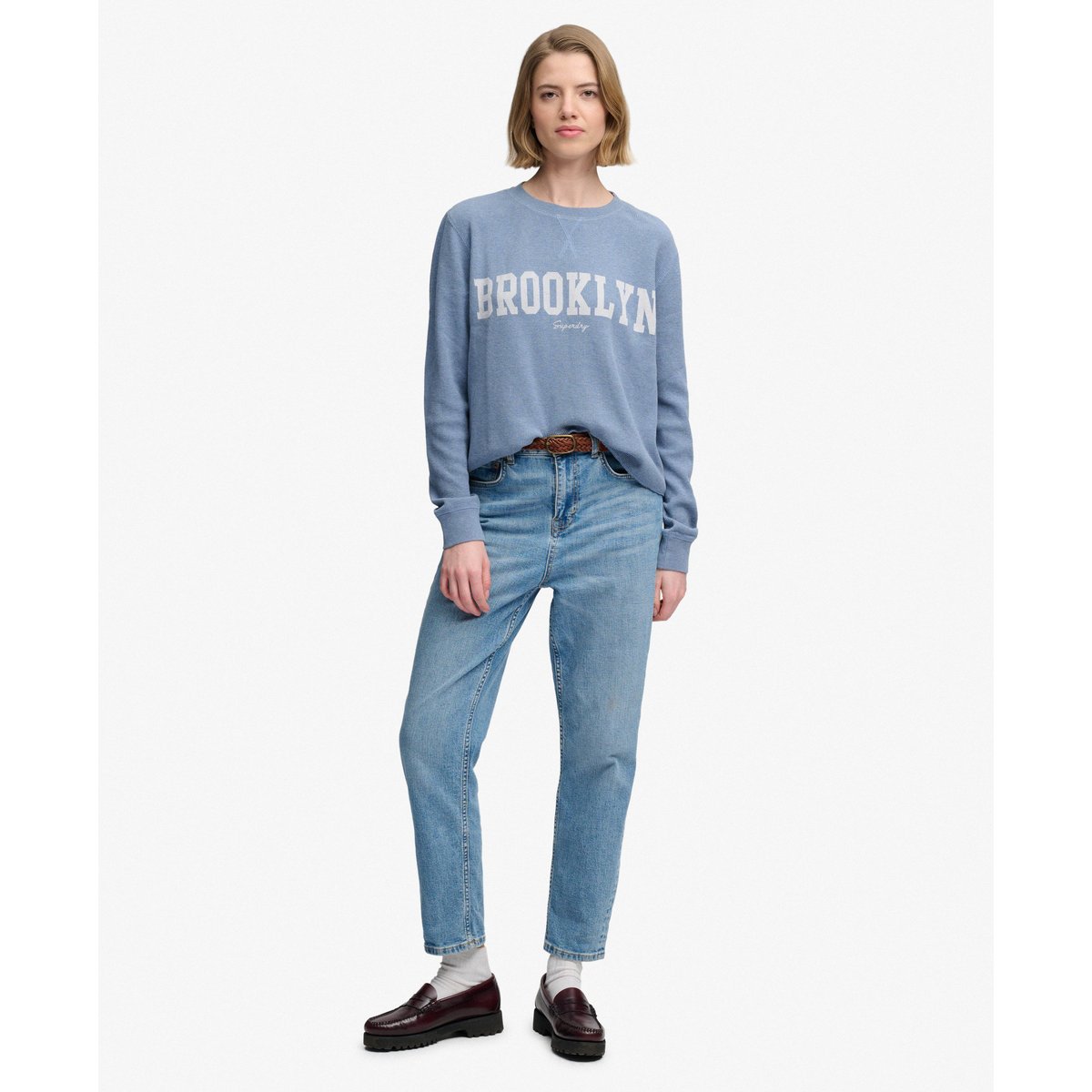 T-shirt à manches longues Athletic Essential Graphic bleu océan chiné, SUPERDRY