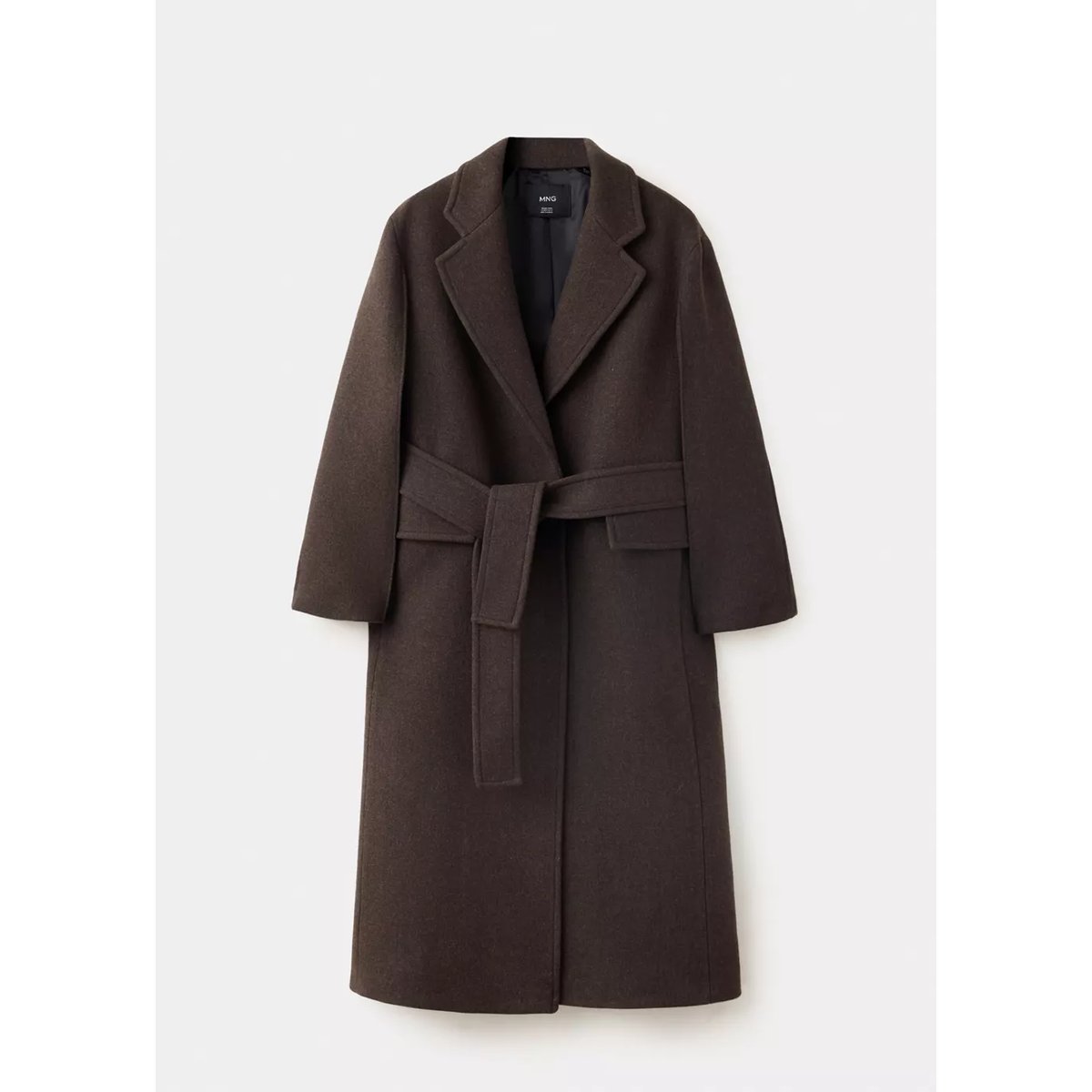 Manteau laine Manteco ceinture marron, MANGO