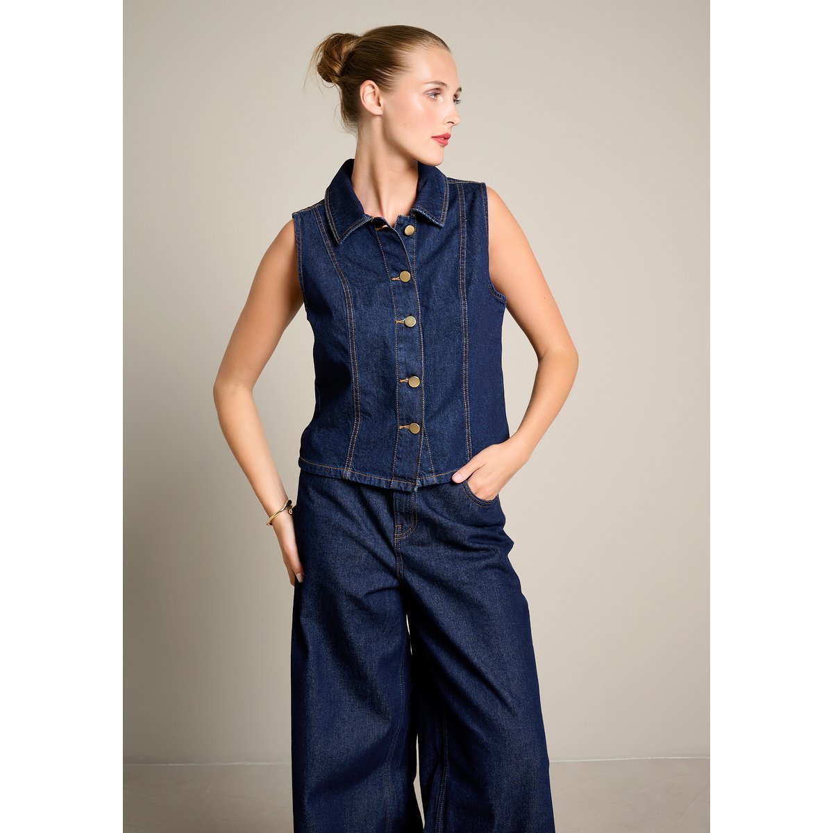 Veste sans manches en denim dark blue, LOLALIZA