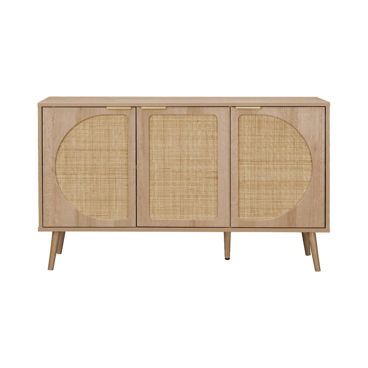 Buffet scandinave décor bois et cannage arrondi 3 portes 120cm EVA naturel, SWEEEK