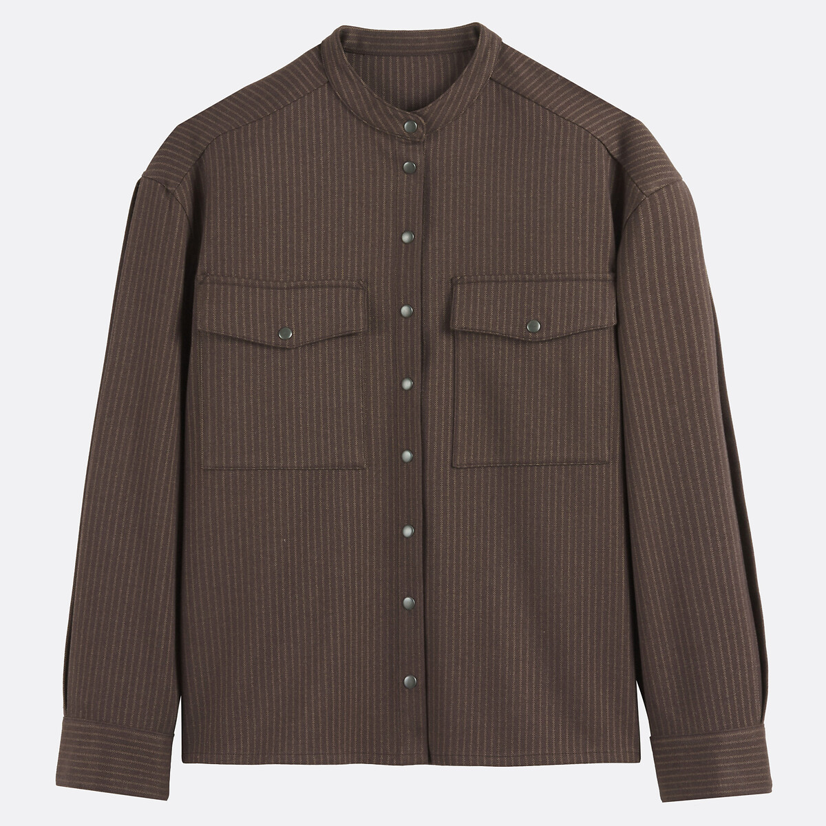 Chemise col mao à rayures manches longues rayé beige/marron, LA REDOUTE COLLECTIONS