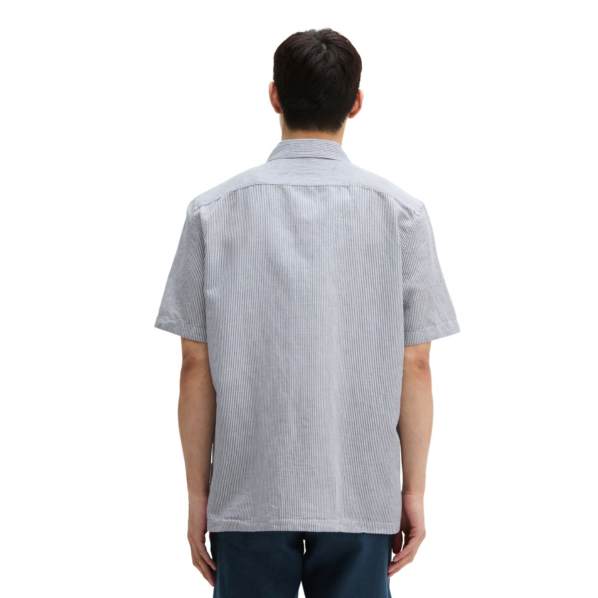 Chemise à manches courtes regular en mélange de lin et de coton bio bleu moyen, MARC O'POLO
