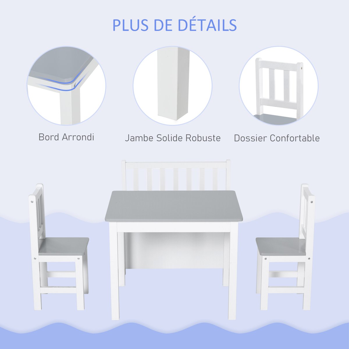 Ensemble table et chaises pour enfants MDF gris, HOMCOM