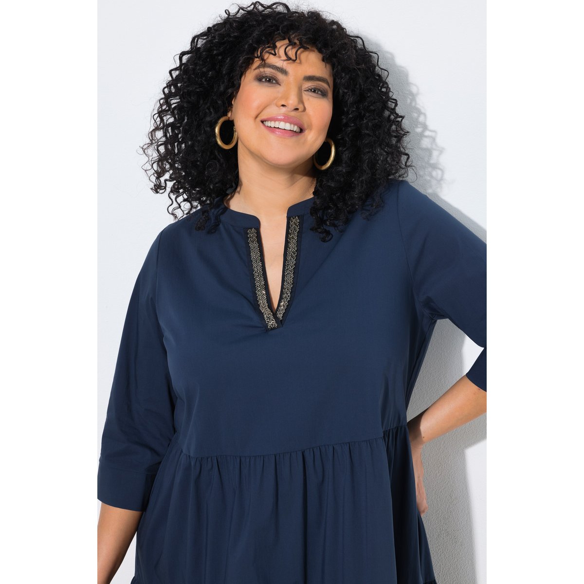 Robe midi à volants marine, ULLA POPKEN