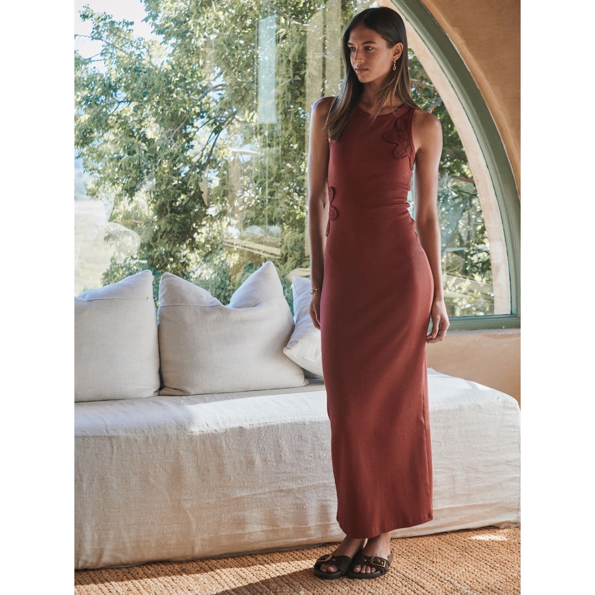 Robe longue côtelée à dos nageur rouge, NEXT
