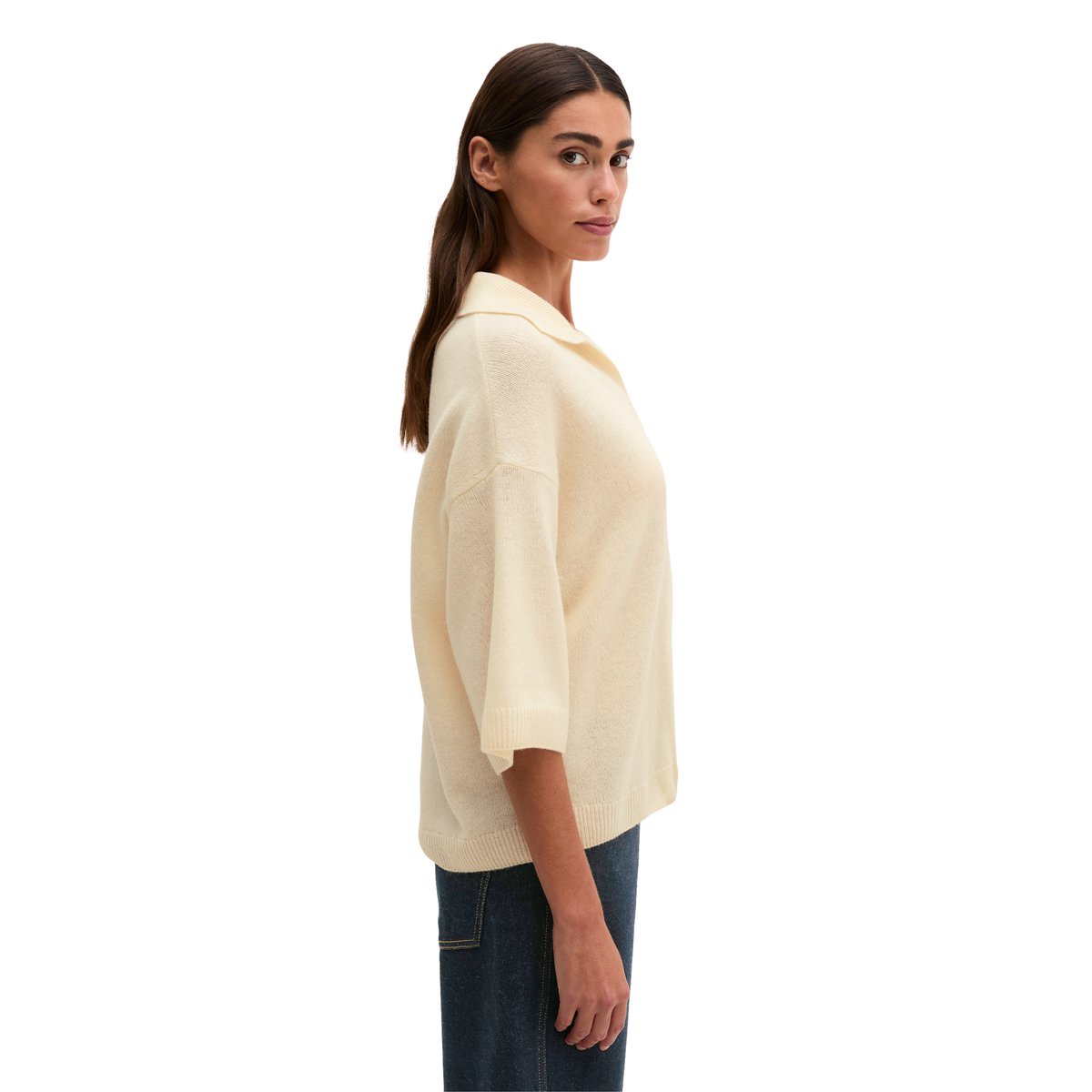 Polo en maille ample en laine mérinos douce blanc, MARC O'POLO