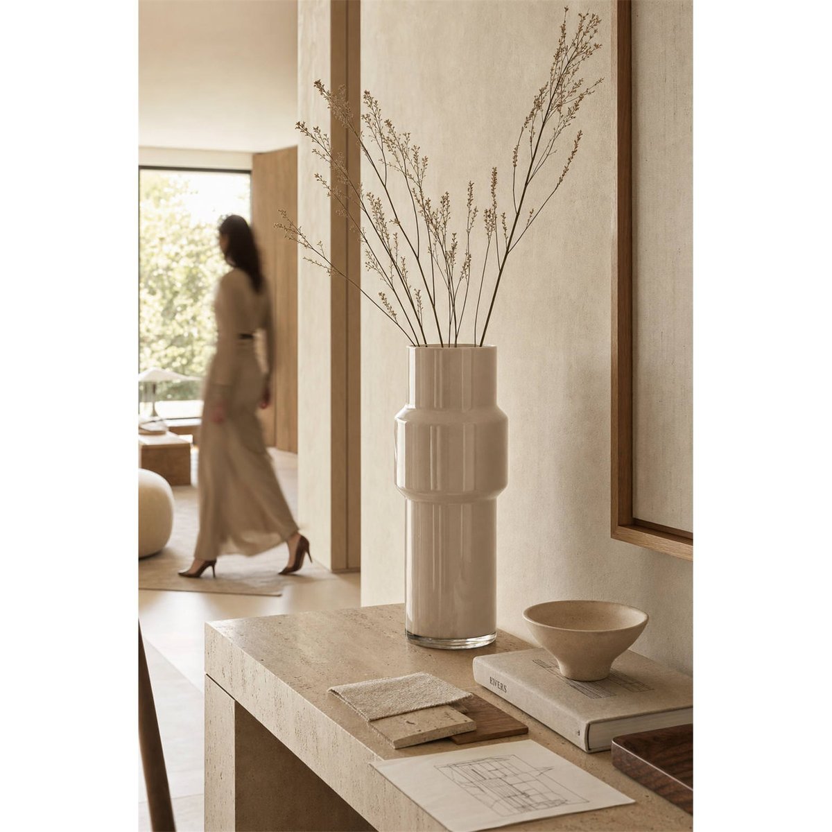 Vase soliflore en verre beige, RECOLLECTION