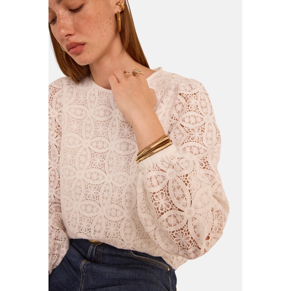 Blouse dentelles à manches longues MALIE ecru, Maison 123