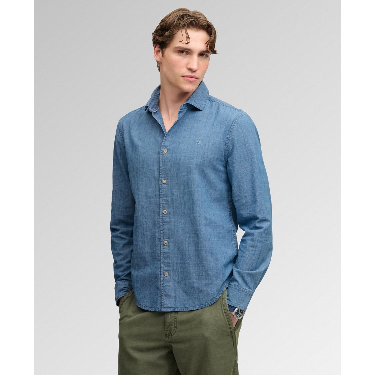 Chemise Chambray Essentials Coupe Décontractée indigo délavé, SUPERDRY