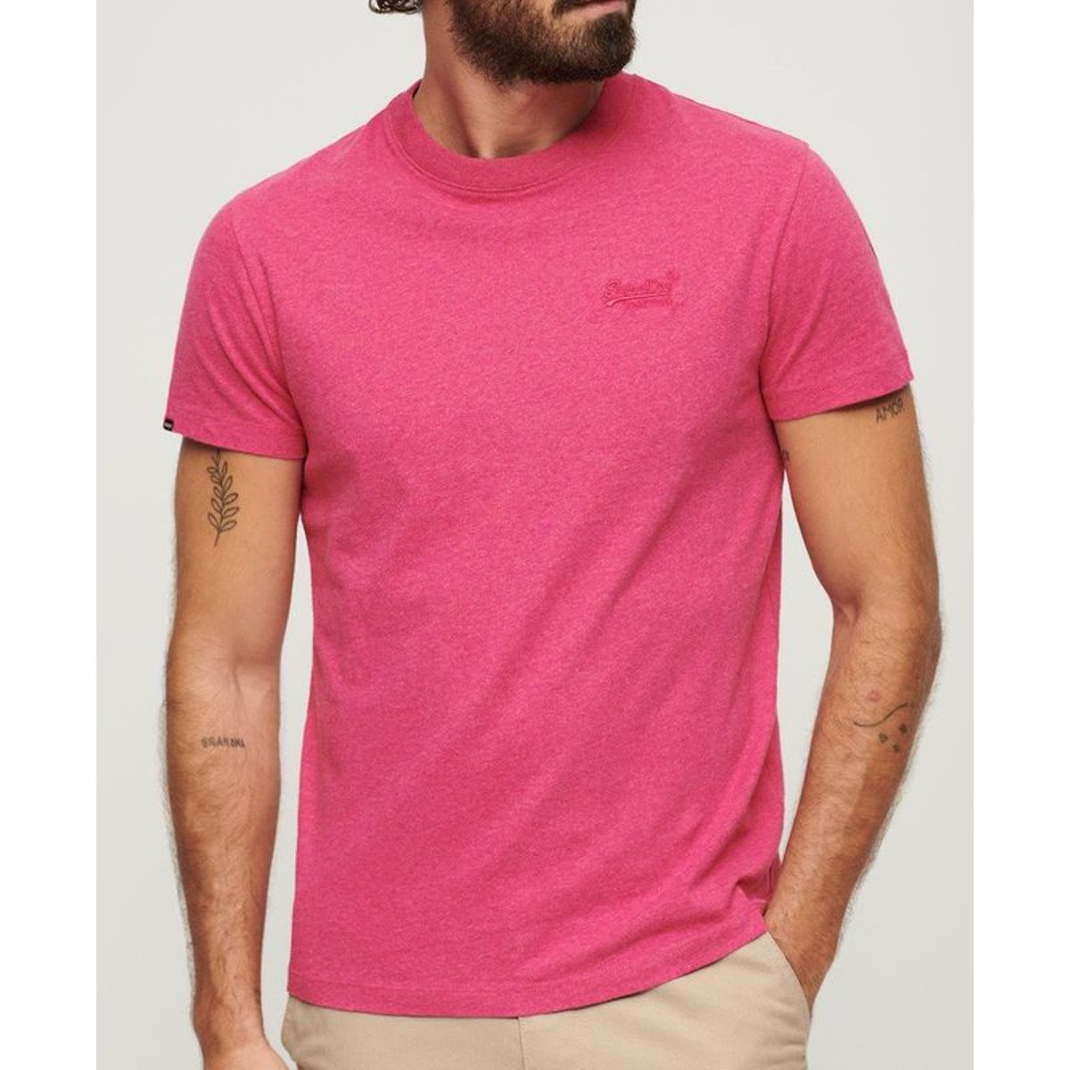 T-shirt col rond Vintage Logo magenta chiné, SUPERDRY