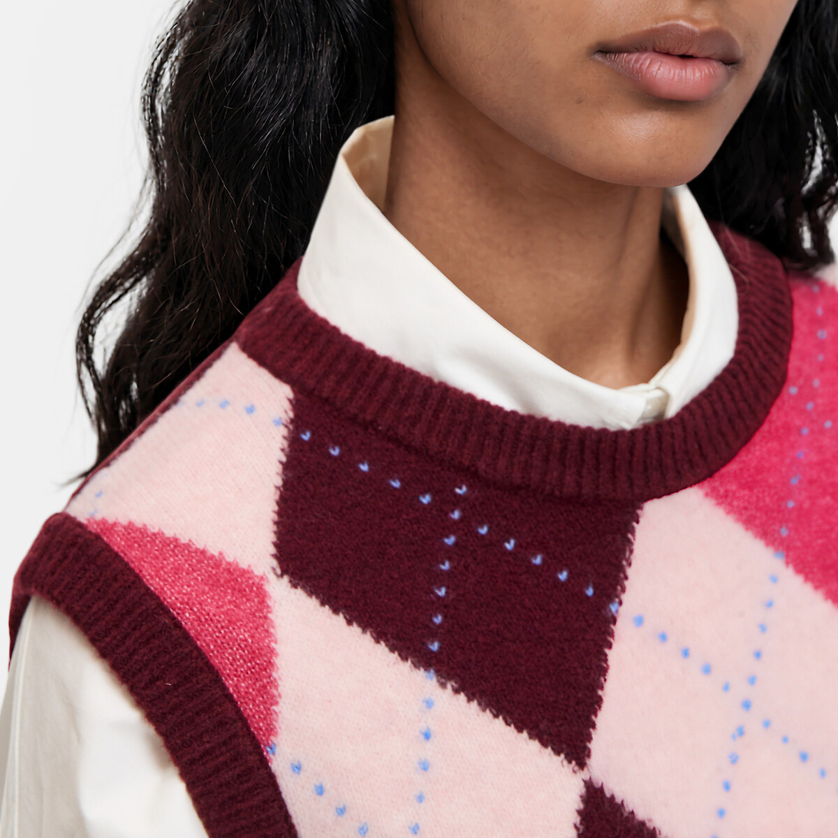 Pull sans manches à losanges argyle rose, LA REDOUTE COLLECTIONS