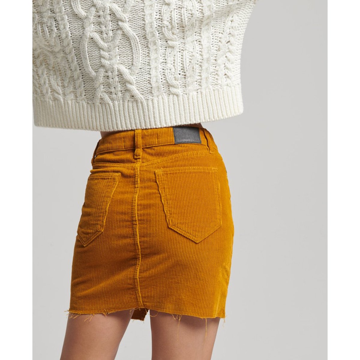Minijupe en denim velours côtelé fauve curcuma, SUPERDRY