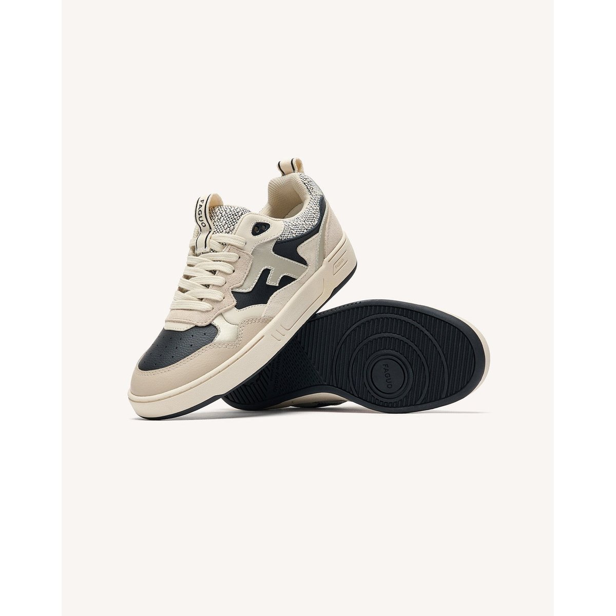 Baskets basses cuir suede DAHLIA noir et dorée, FAGUO
