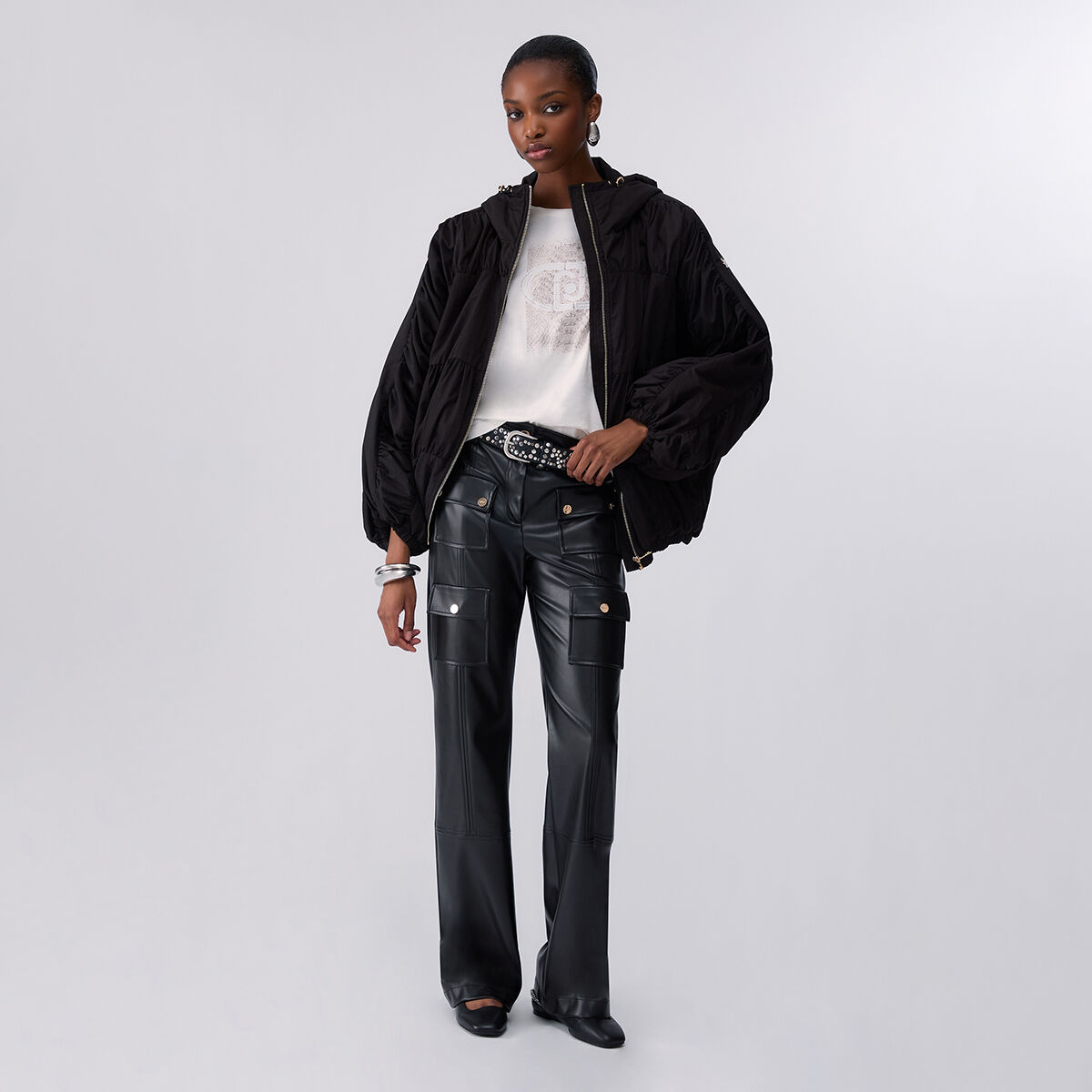 Bomber en nylon oversize noir, LIU JO