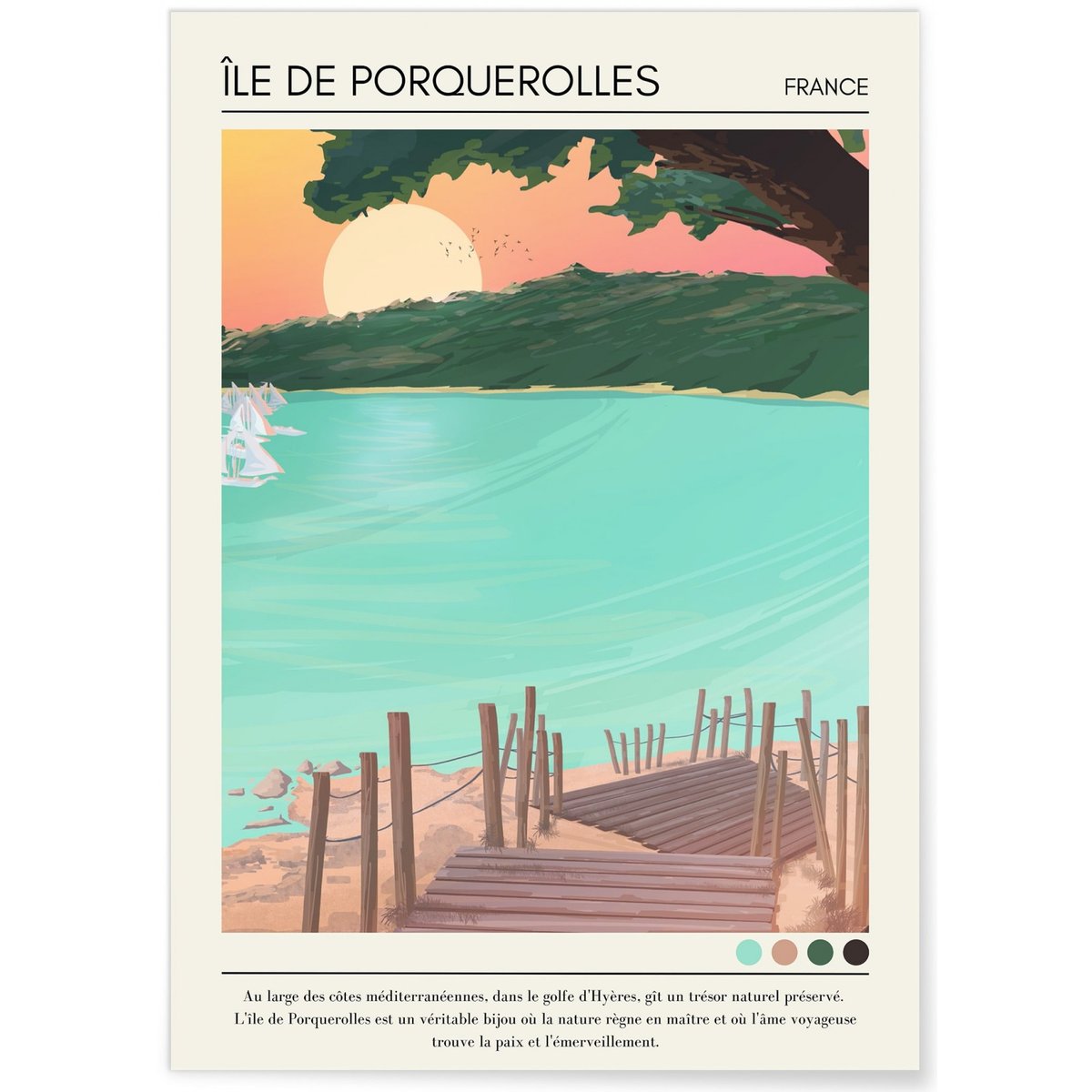 Affiche Île de Porquerolles Vintage blanc, L'AFFICHERIE