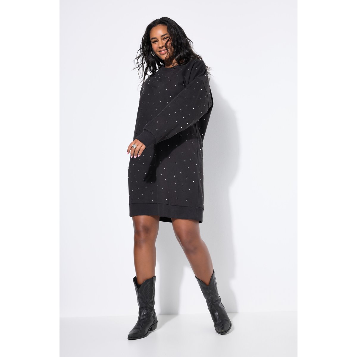 Robe en molleton oversize à strass chiné anthracite, STUDIO UNTOLD