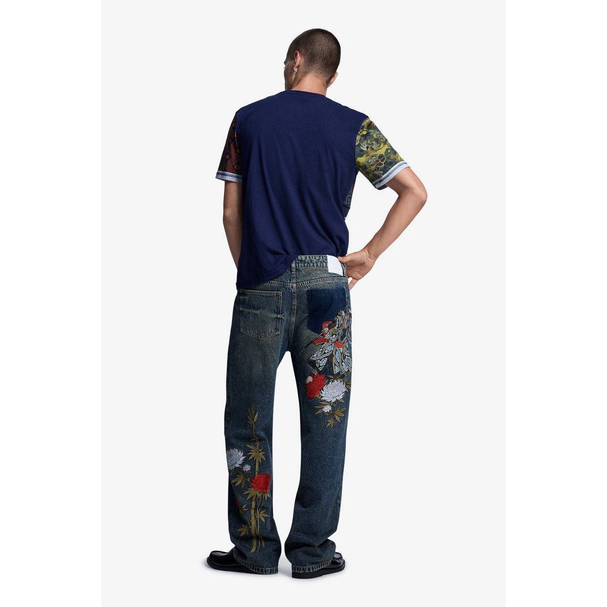 Pantalon en jean brodé bleu, DESIGUAL