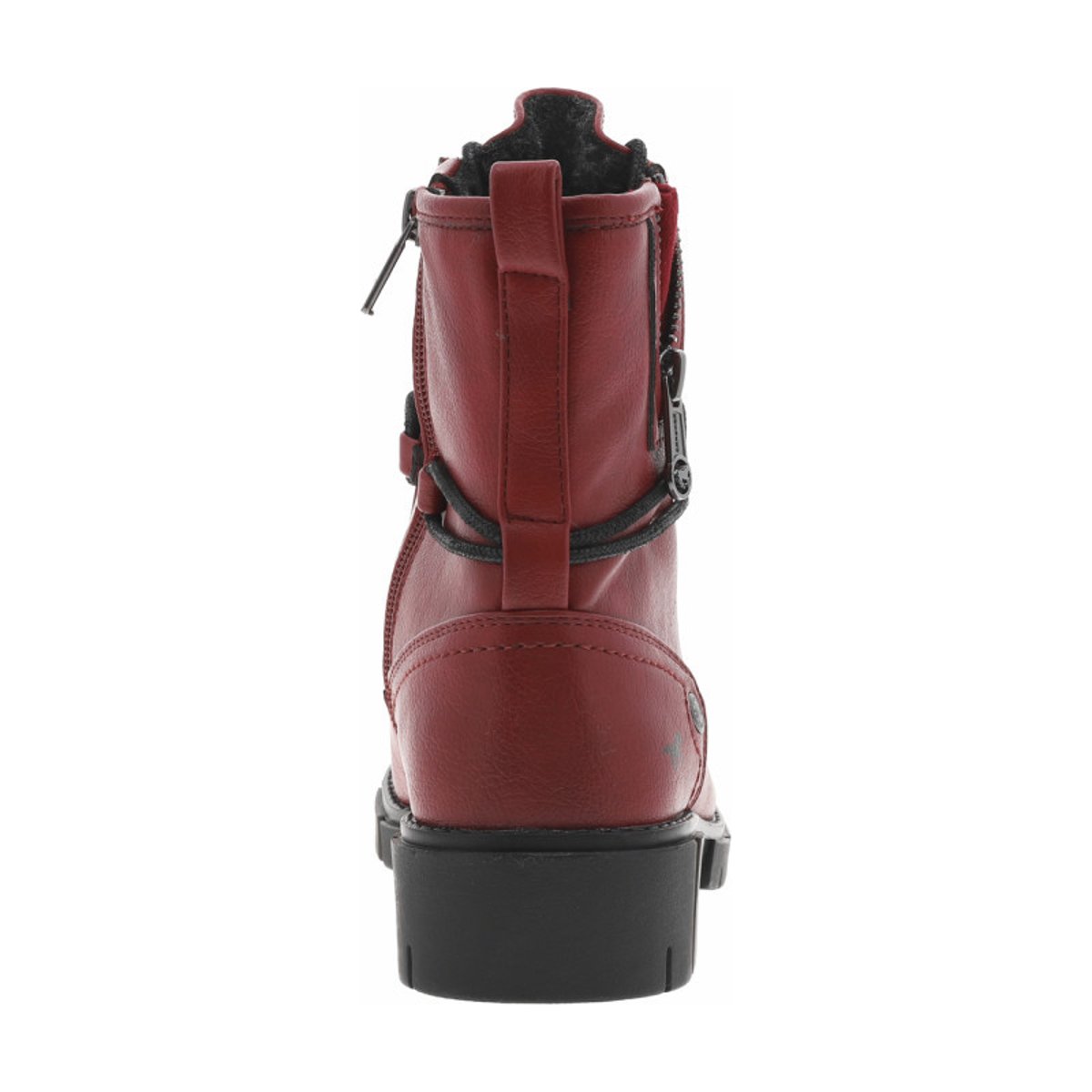 Bottines noires à talon décroché bas avec un zip des lacets ronds rouges, MUSTANG