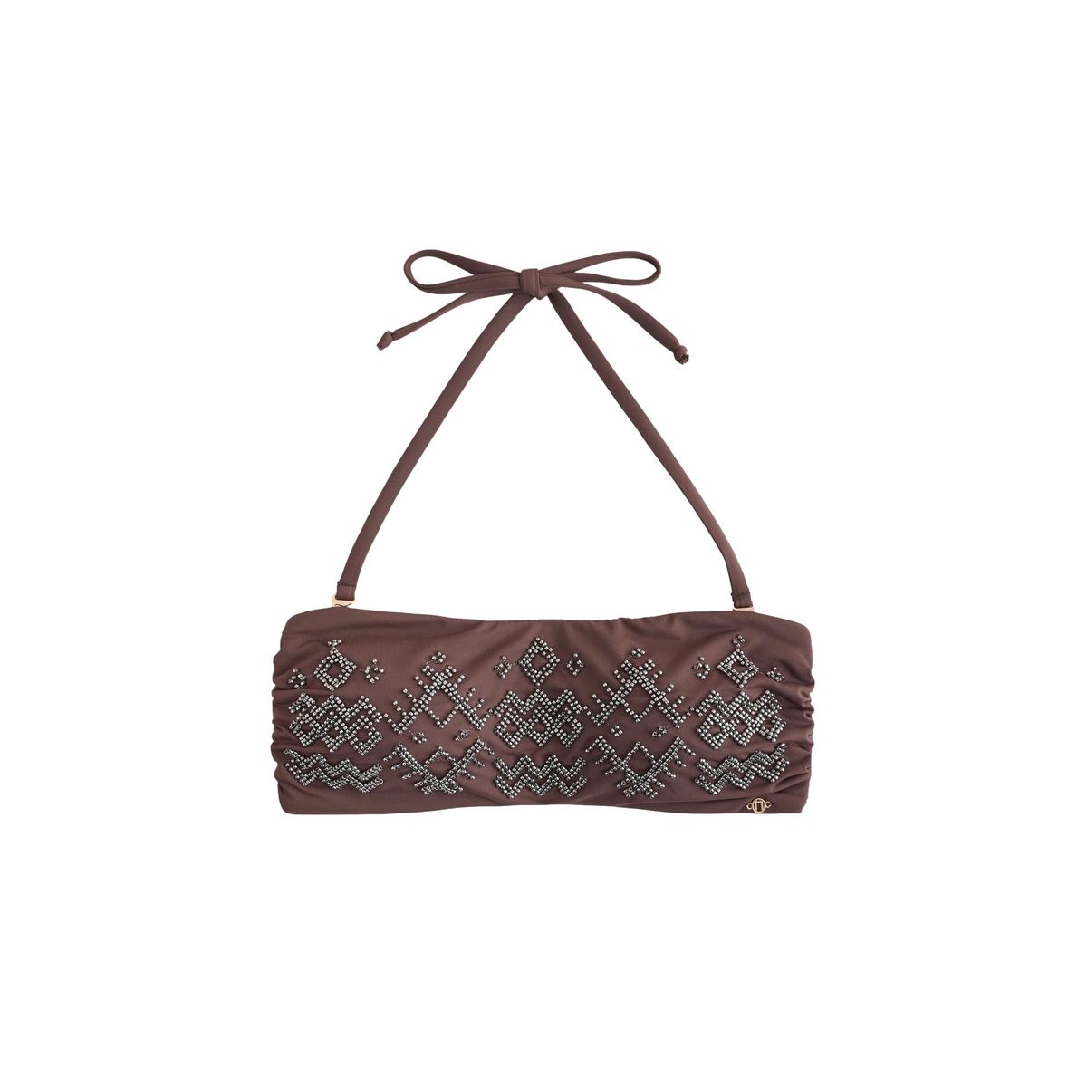 Haut de bikini bandeau orné perles marron chocolat, NEXT
