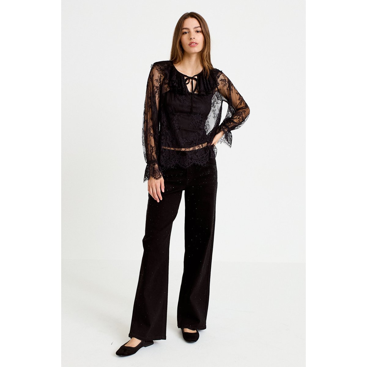 Blouse manches longues en dentelle noir, CACHE CACHE