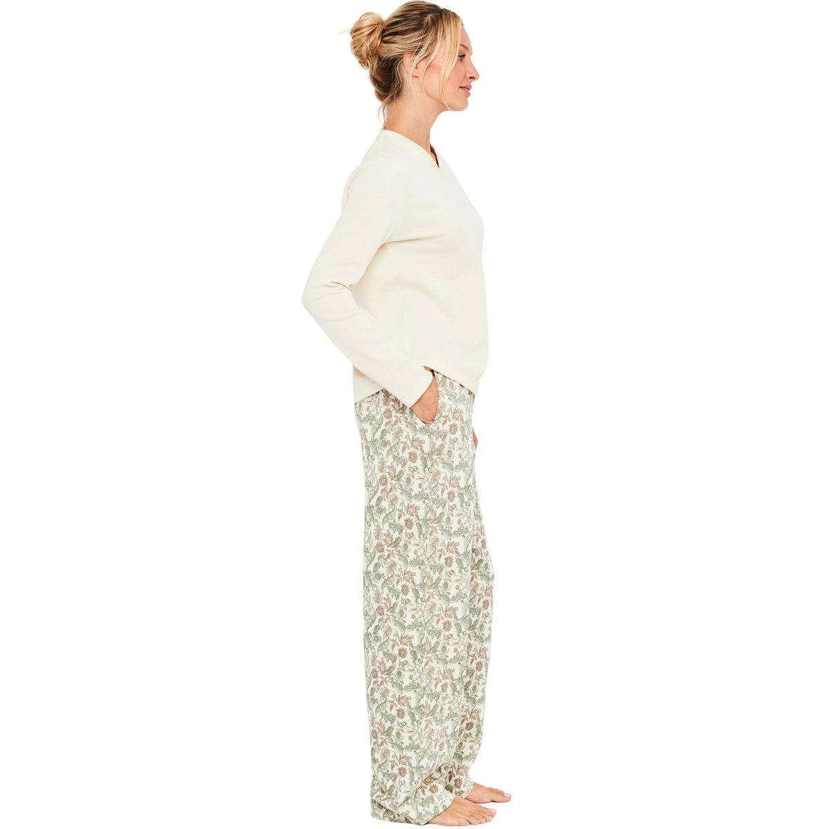 Pyjama pantalon top manches longues Cotton Layer ivoire, SELMARK