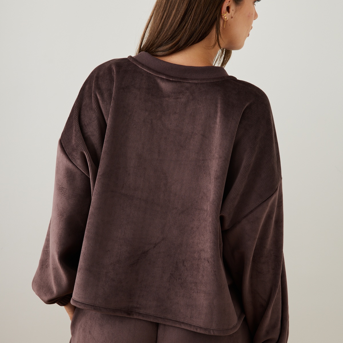Sweat-shirt en velours côtelé Louise bordeaux, VARIANCE