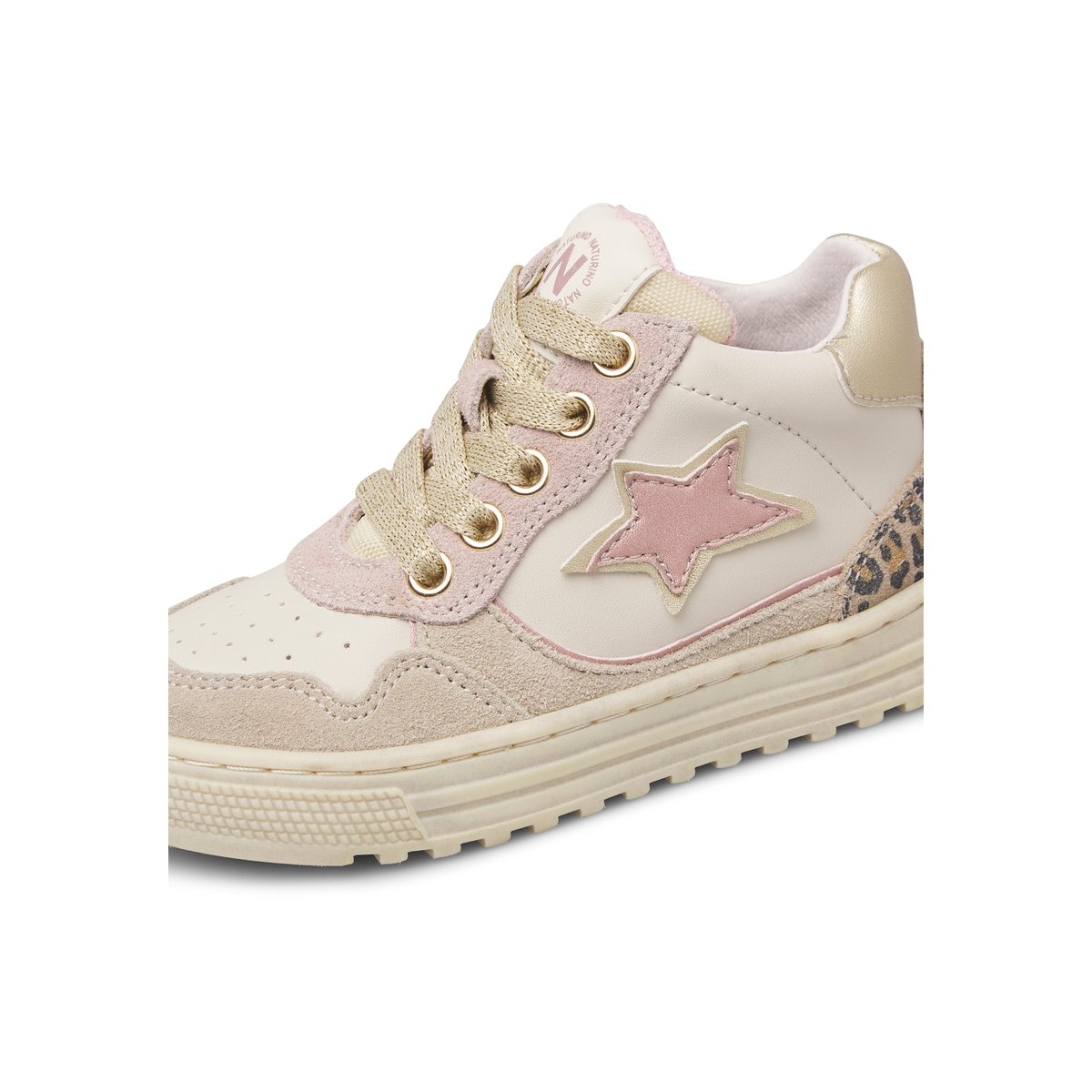 Baskets hautes en cuir et velours HESS HIGH 3 ZIP. blanc-beige-rose poudré, NATURINO