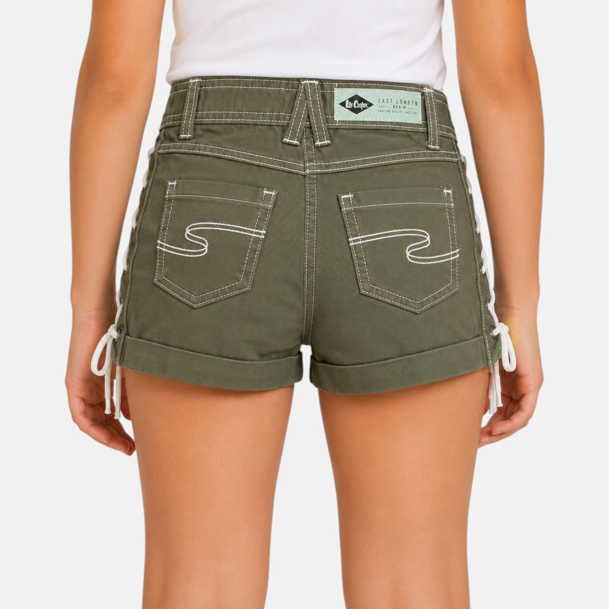 Short en jean à laçage latéral, coupe décontractée ROCK GIRL vert kaki, LEE COOPER