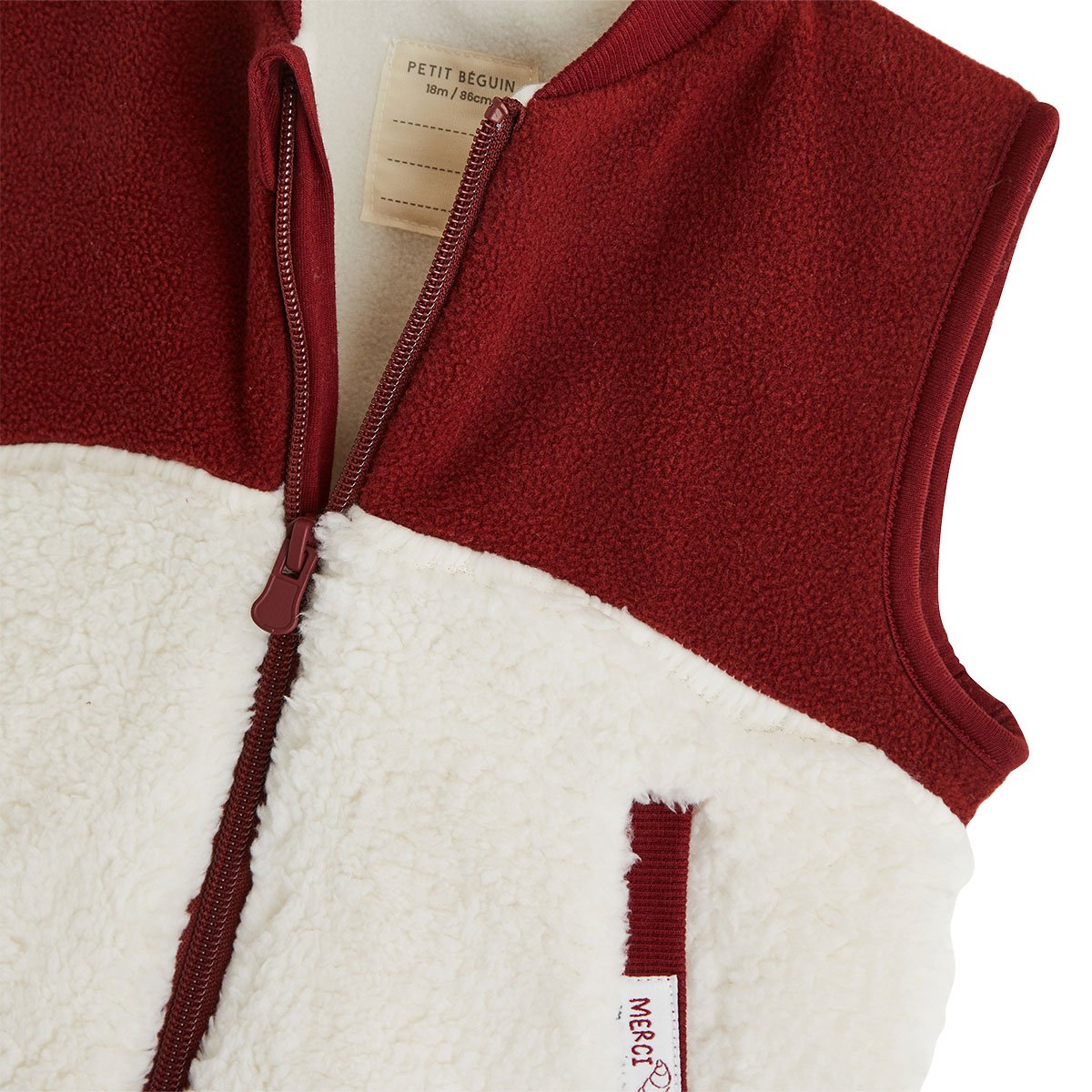Veste sans manches enfant en sherpa Pistache bordeaux, PETIT BEGUIN