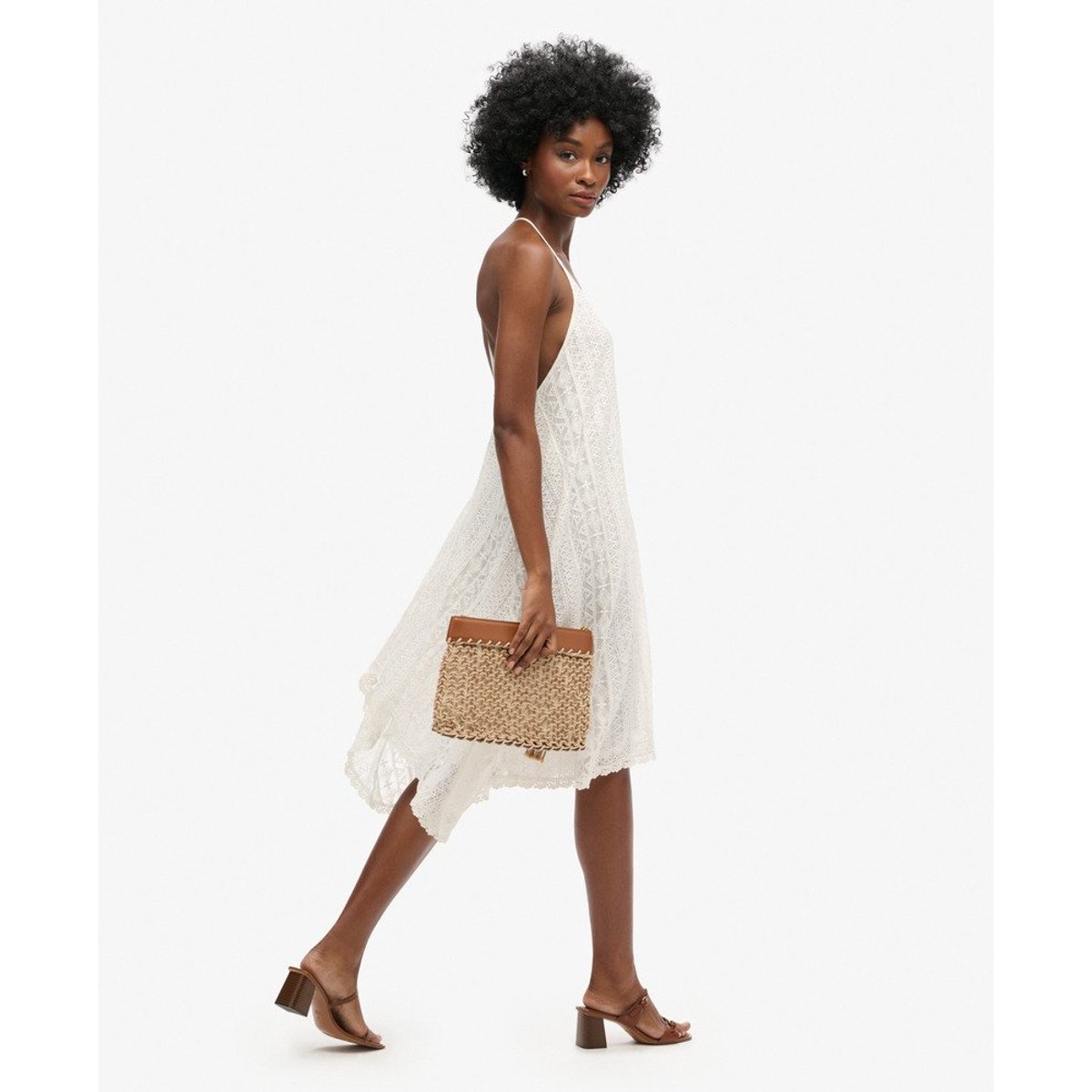 Robe mi-longue en dentelle blanc cassé, SUPERDRY