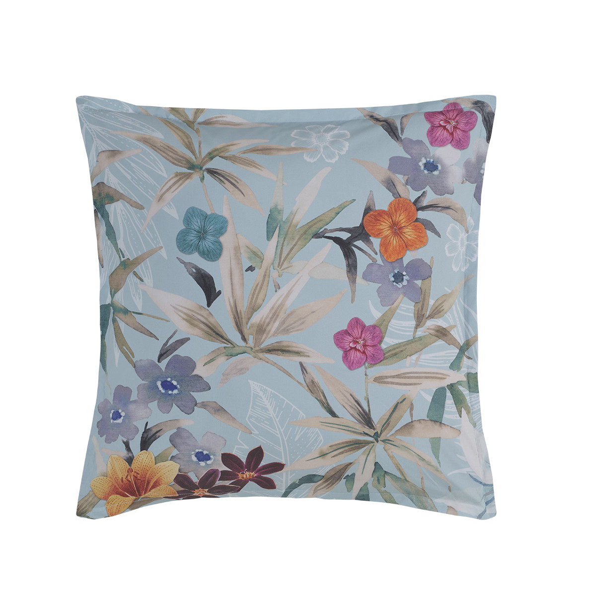 Lot de 2 taies d'oreillers en percale de coton BIRDIE bleu arctic, SENSEI MAISON