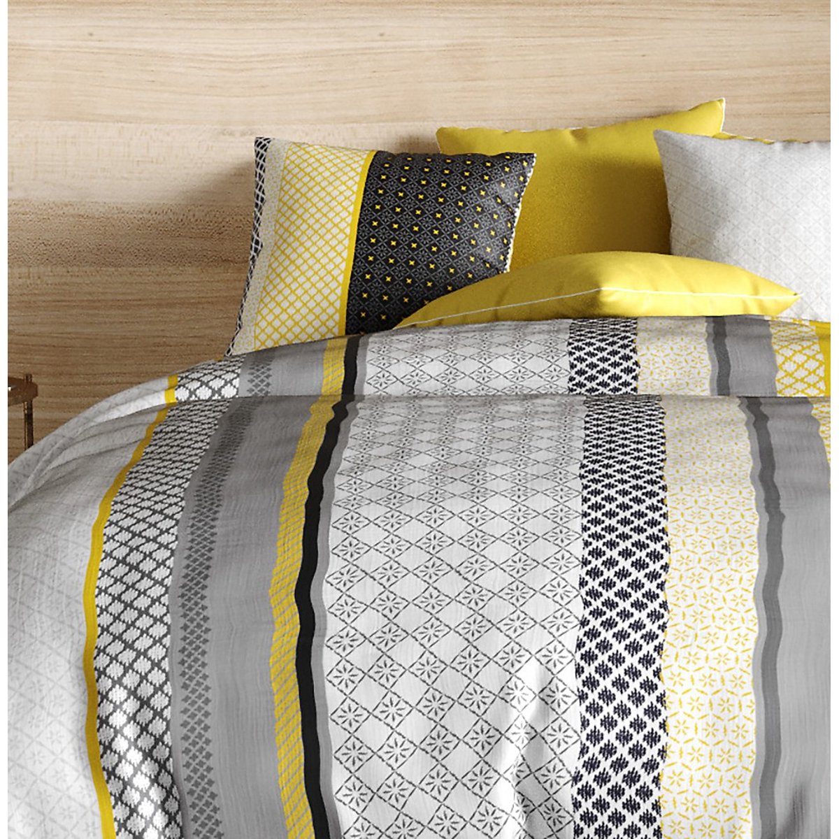 Parure housse de couette 100% coton 57fils, lumi gris, ATELIER DU COTON