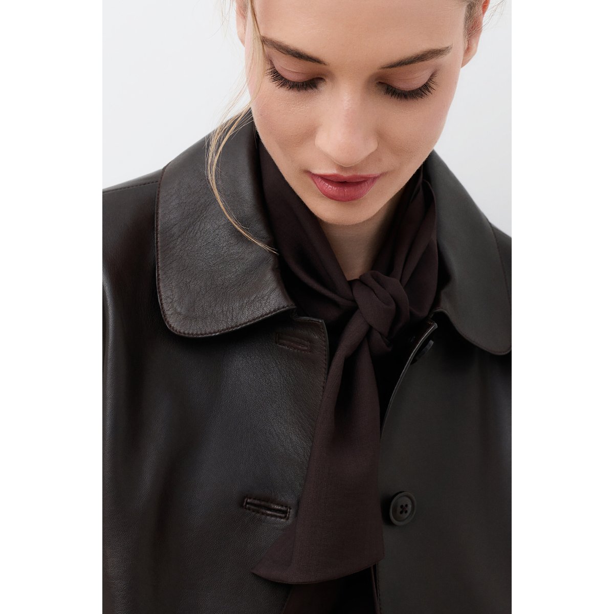 Veste droite en cuir VBRIELLE marron foncé, CAROLL