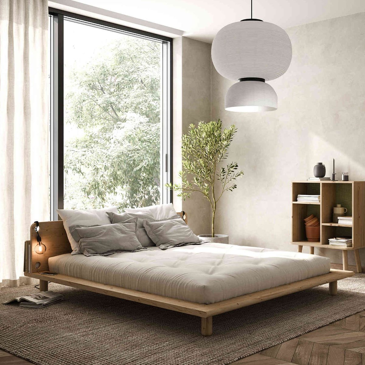 Lit en pin massif avec tête de lit - PEEK BED bois clair, KARUP DESIGN