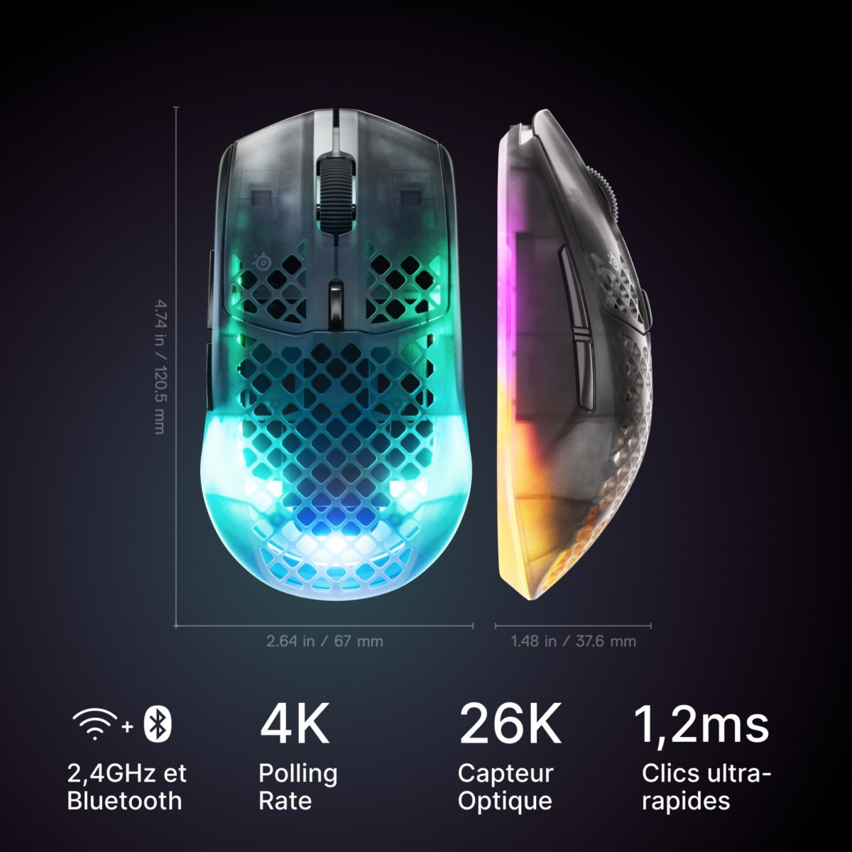Souris Gamer Sans Fil Aerox 3 WL Gen 2 - Shadow couleur unique, STEELSERIES