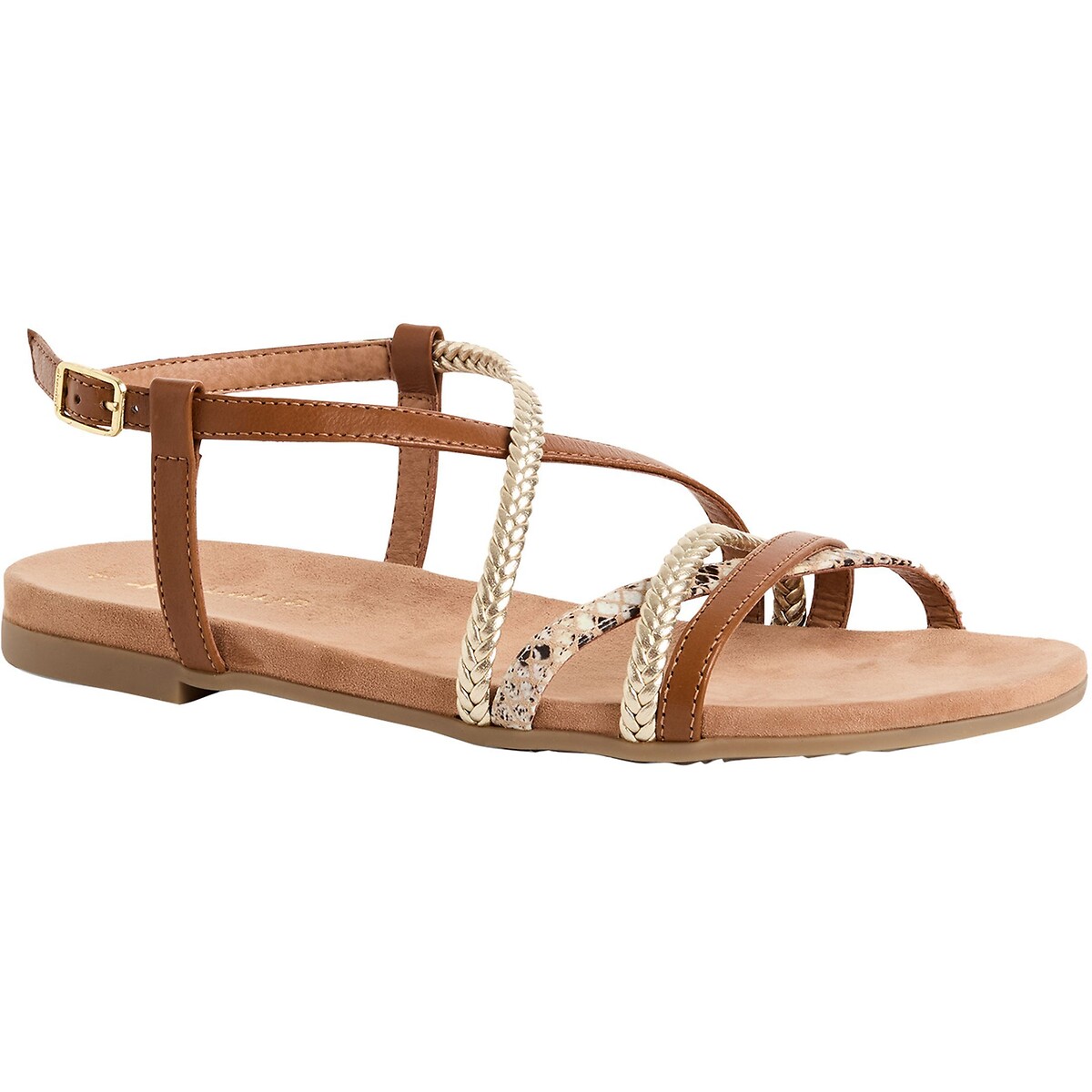 Sandali piatti multi cinturino cognac, TAMARIS
