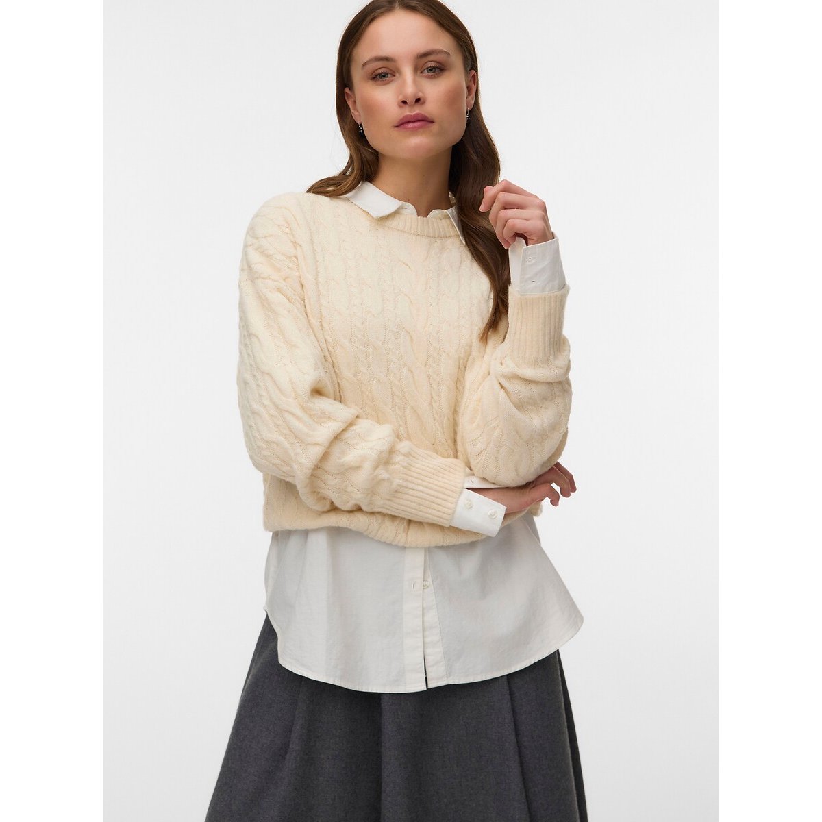 Pull maniche lunghe a trecce ecru , VERO MODA