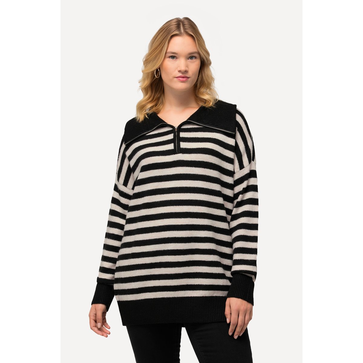 Pull camionneur rayé. Coupe oversized noir, ULLA POPKEN