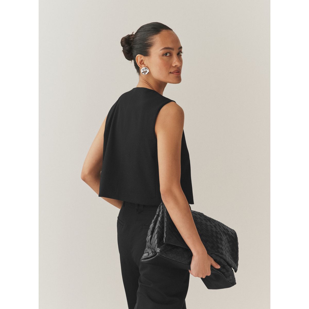 Gilet de costume ras cou ajusté noir, NEXT