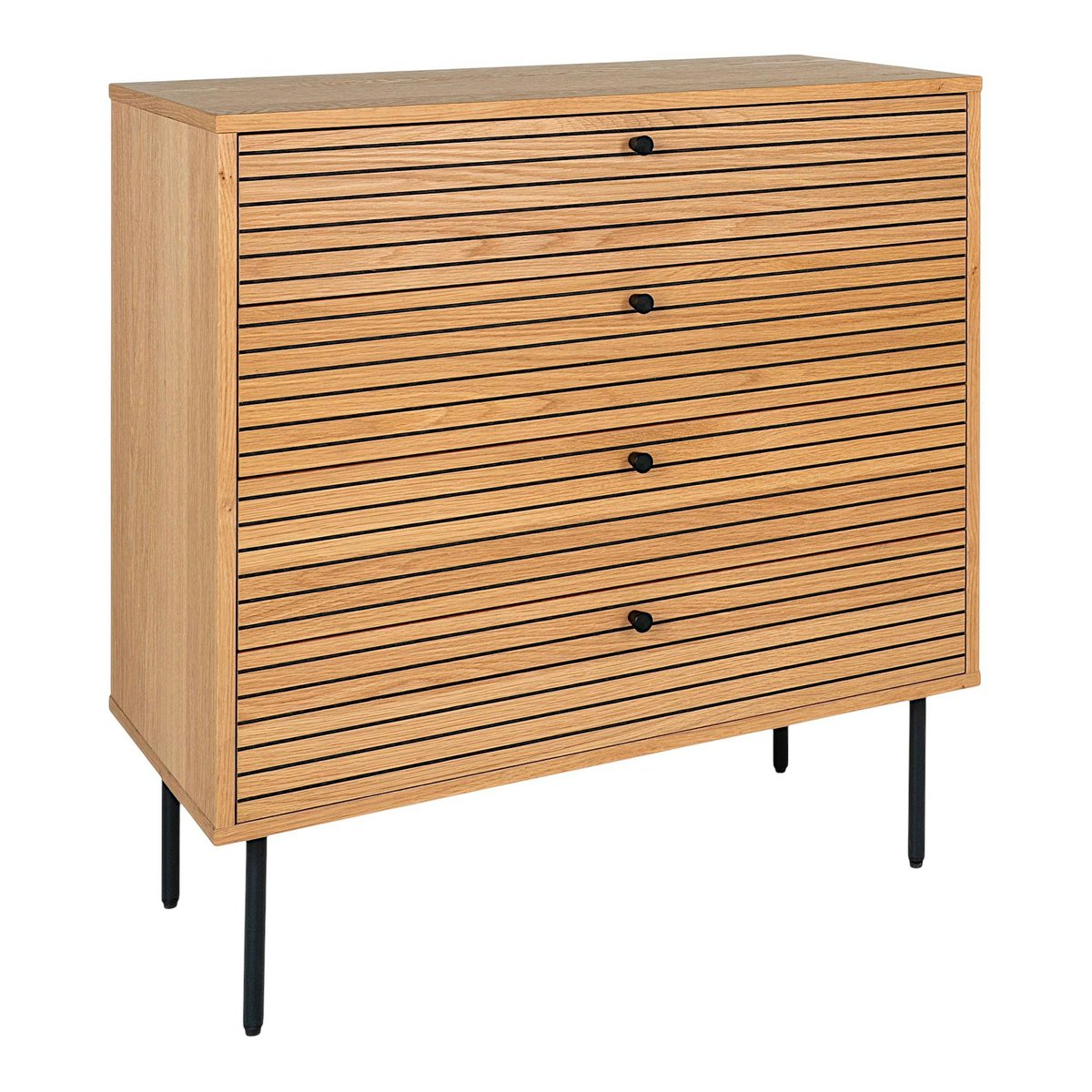 Commode d'entrée 4 tiroirs effet rainuré ASSENS bois naturel, PIER IMPORT