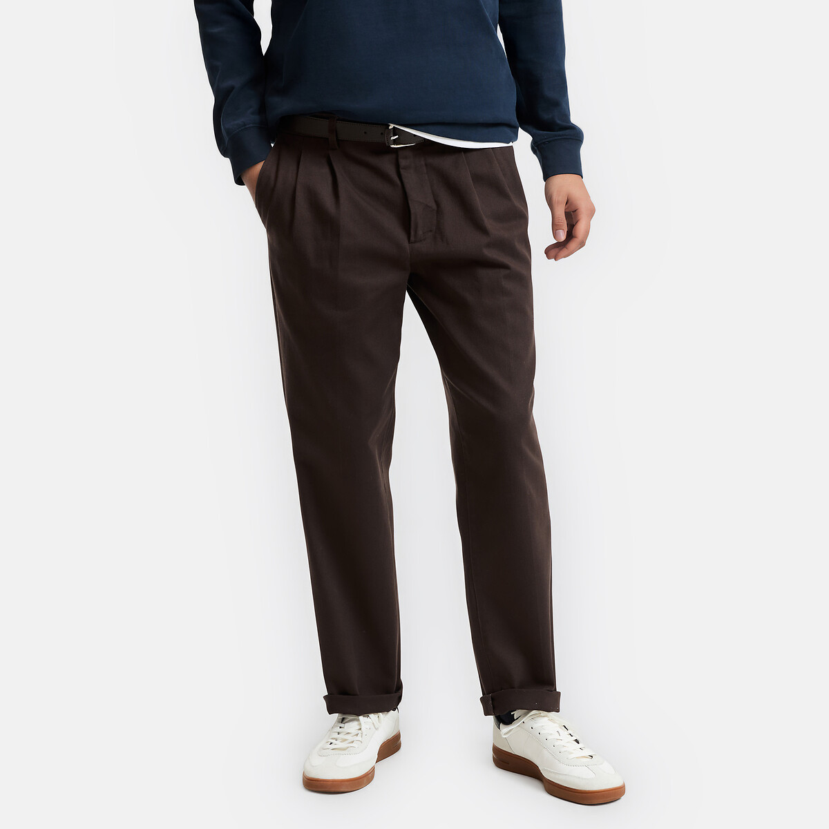 Pantalón chino con pinzas, Signature marrón, LA REDOUTE COLLECTIONS
